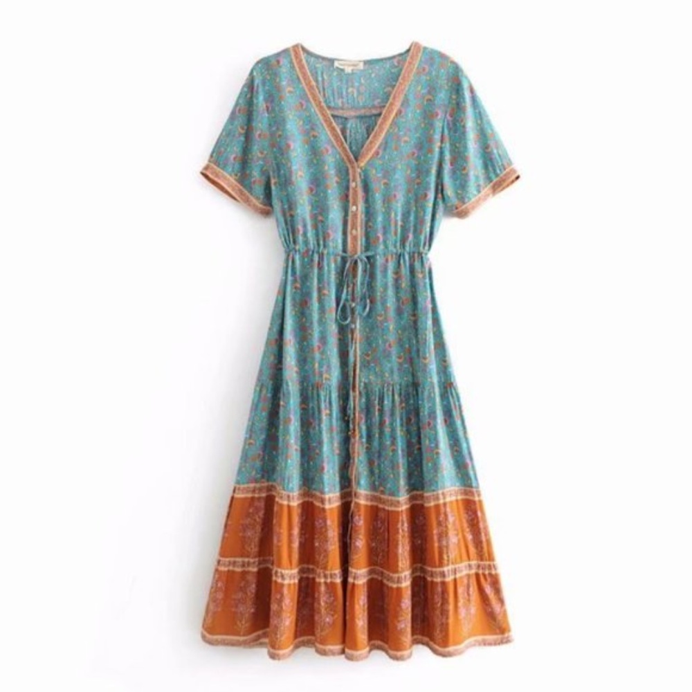 boho chic gypsy feel floral print midi dress - Picture 3 of 4